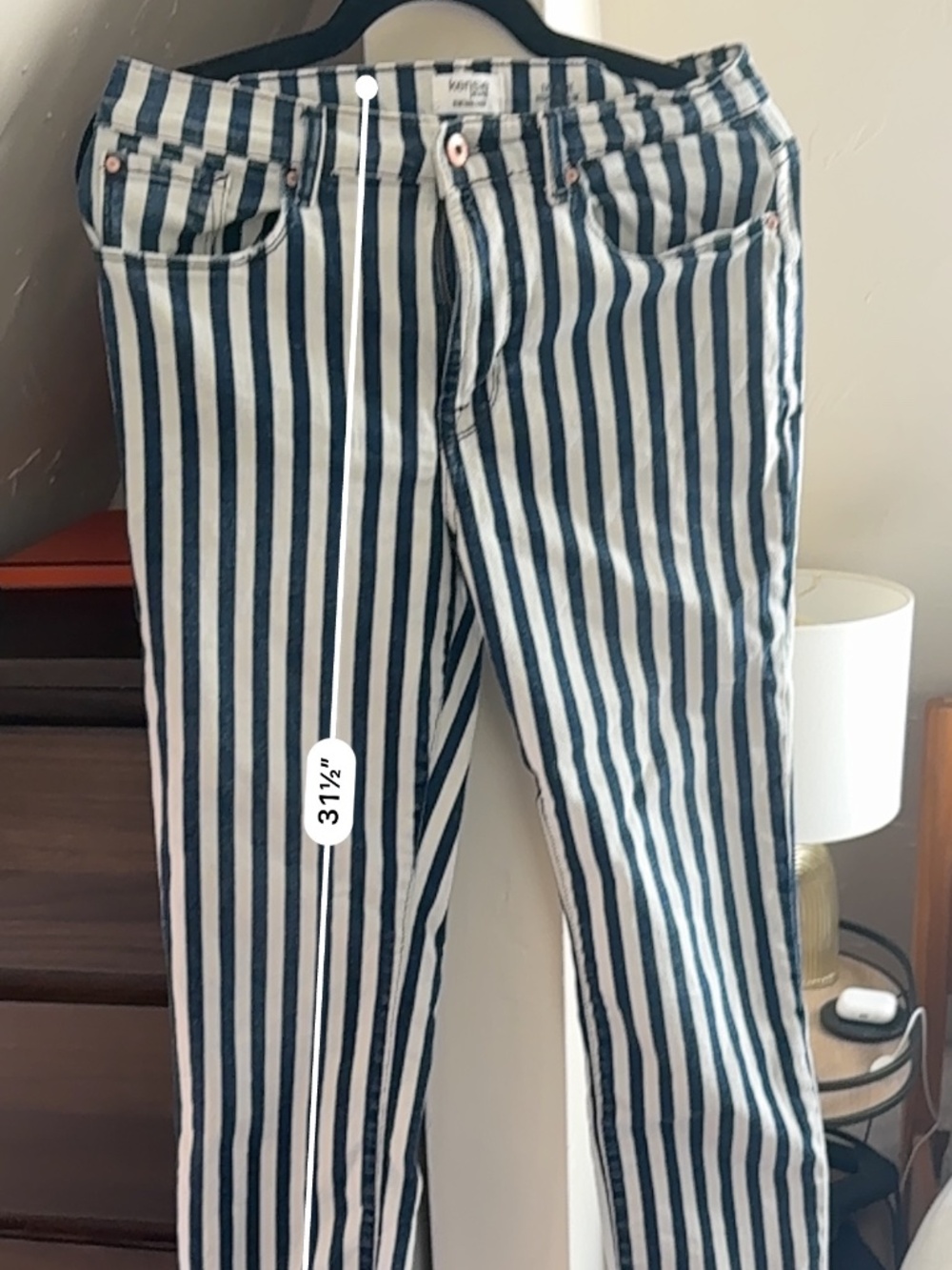 White $ Blue Striped, Cropped Denim